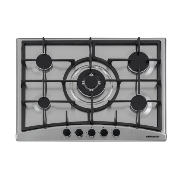 Estufa Challenger de Empotrar 5 Puestos gas (1 quemador Wok) de 70.2x51.2 cm Parrilla Fundida Termopar Inox