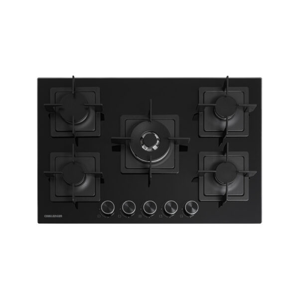 Estufa Challenger de Empotrar 5 Puestos gas (1 quemador Wok) de 76.2x50 cm Parrilla Fundida Termopar Cristal